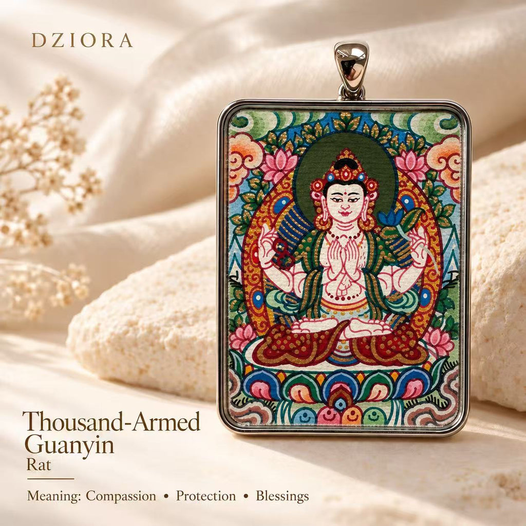 Zaki Lhamo Hand-Painted Thangka Gawu Necklace