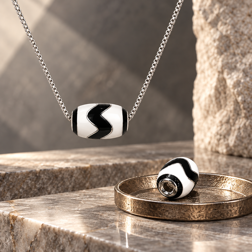 Tiger-Tooth Dzi-Inspired Enamel Necklace