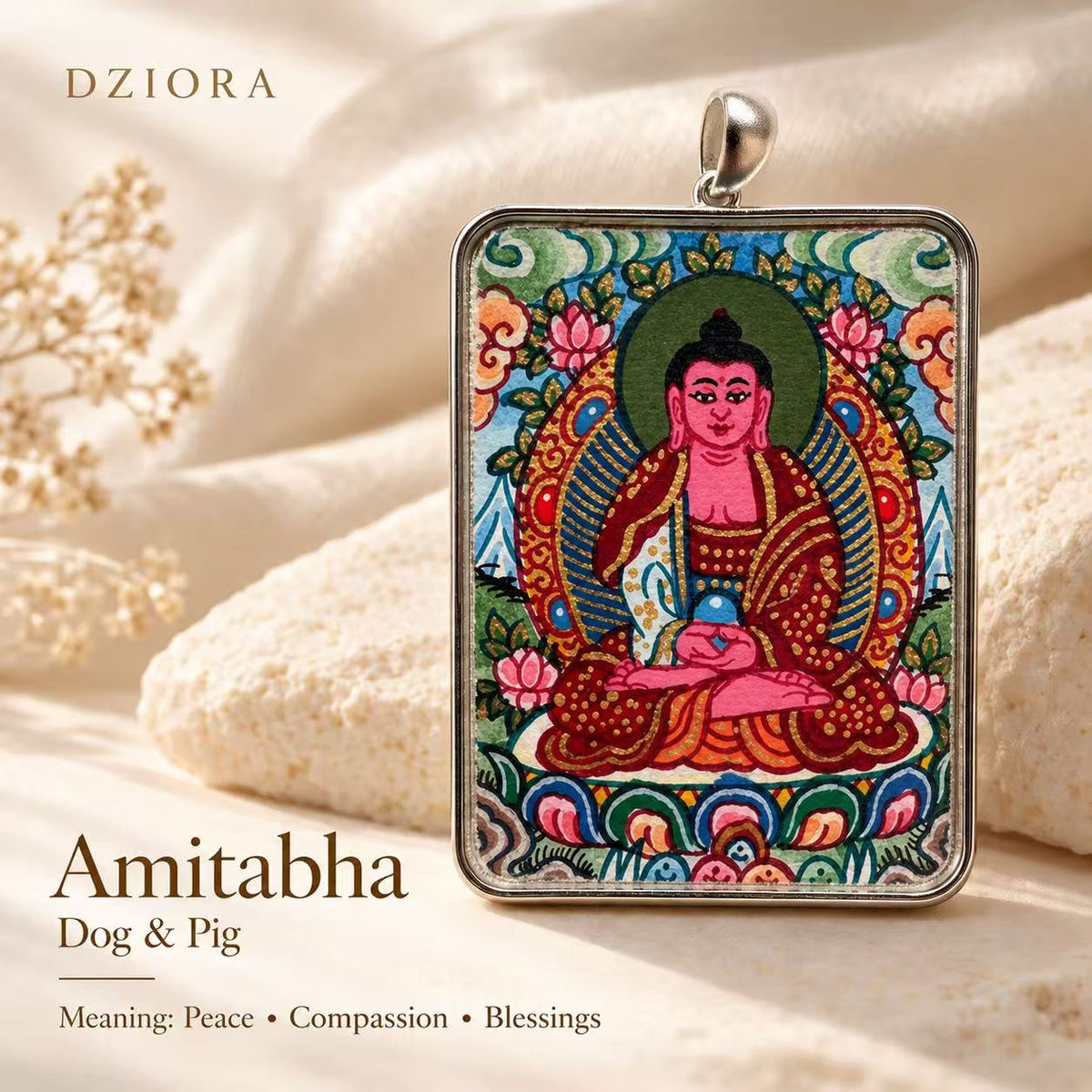 Zaki Lhamo Hand-Painted Thangka Gawu Necklace