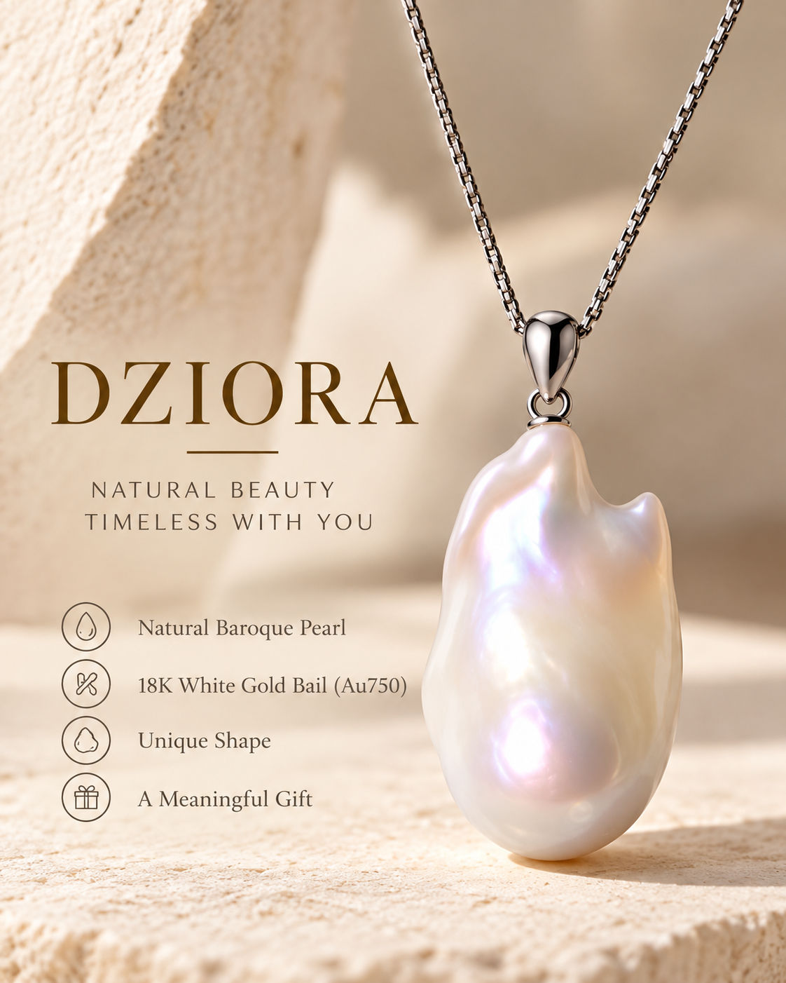 Natural Baroque Pearl Pendant Necklace