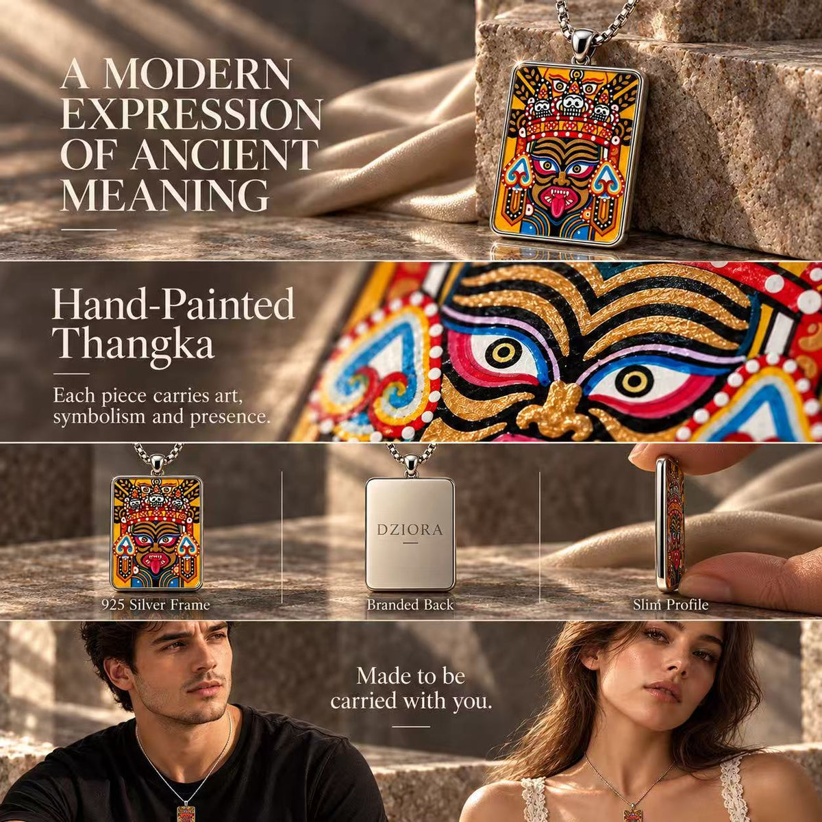 Zaki Lhamo Hand-Painted Thangka Gawu Necklace