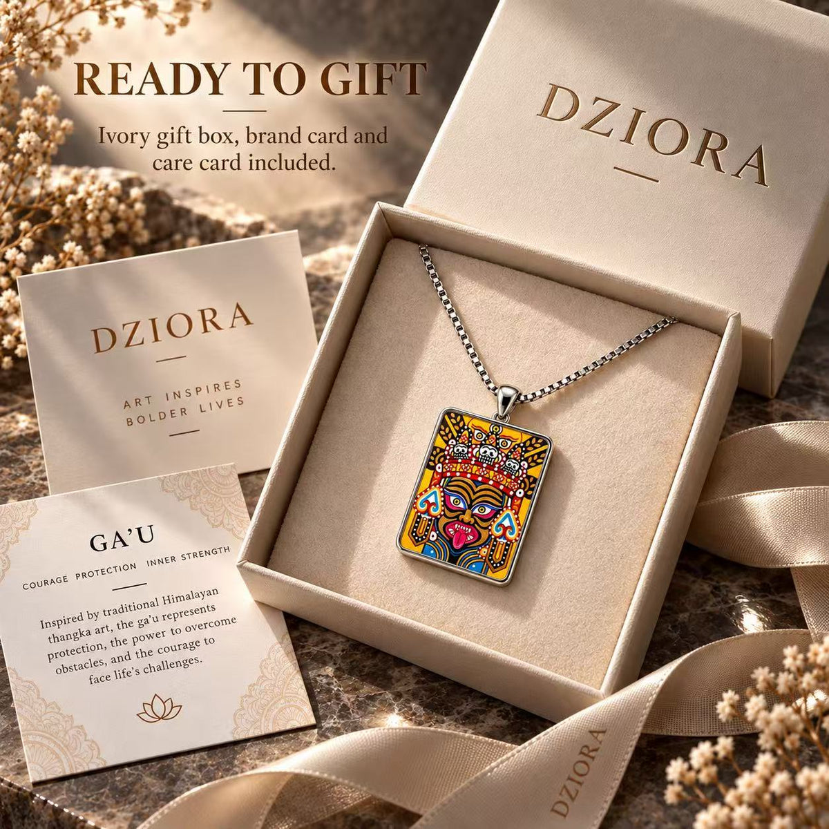 Zaki Lhamo Hand-Painted Thangka Gawu Necklace