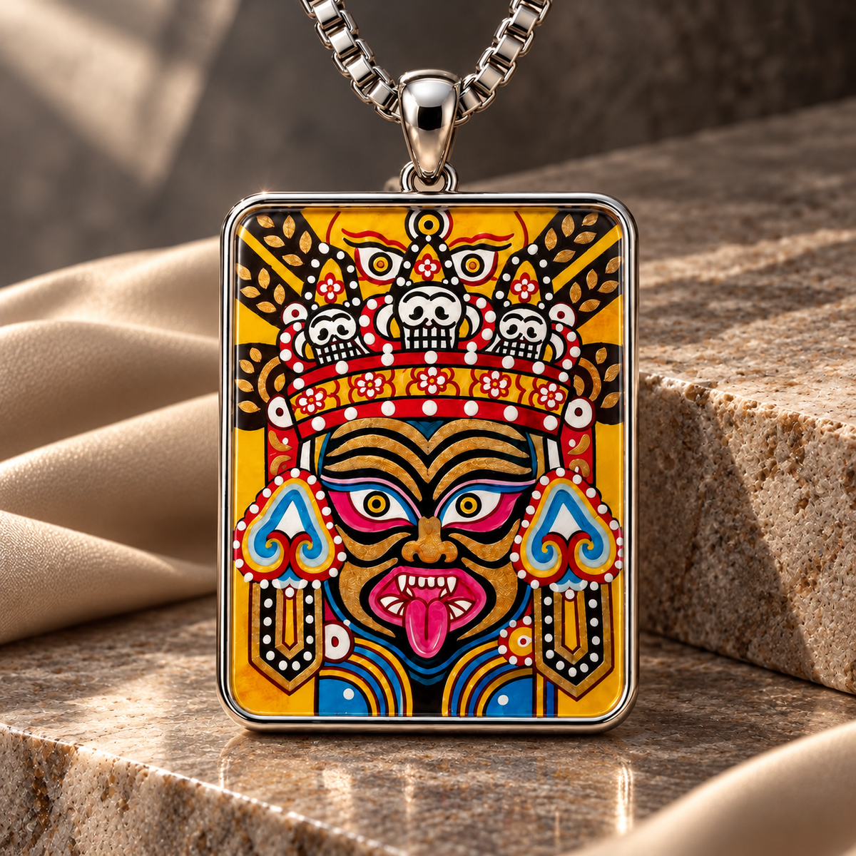 Zaki Lhamo Hand-Painted Thangka Gawu Necklace